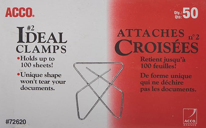 ACCO Ideal Butterfly Paper Clamps, Steel Wire, Small 1.5 Inch Size, 100 Sheet Capacity, Silver, 50 Clamps per Box (A7072620) (Pack of 2)