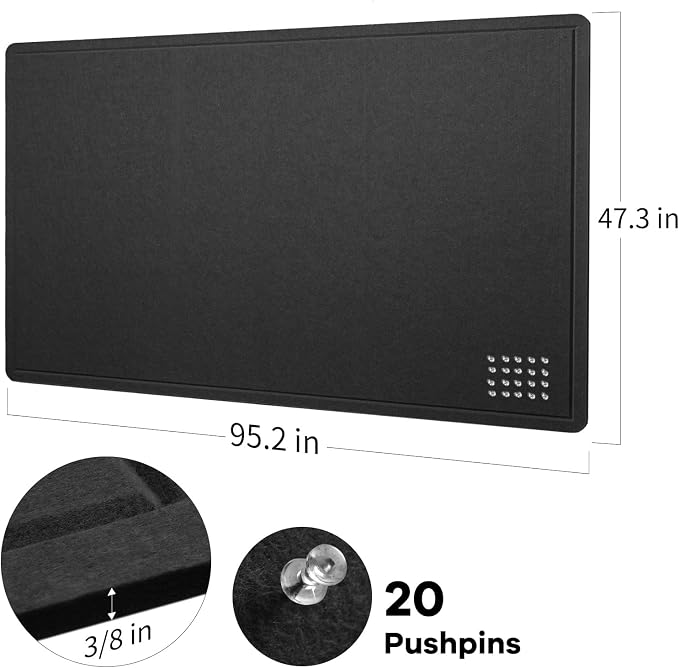 Felt Bulletin Board 96x48 inches, Decorative Pin Board for Home & Office | Cork Board Alternative for Wall with Push Pins, Display Mood Board for Photos, Notes & Reminders