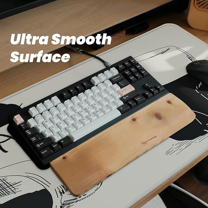 Funny Cute Cat Gaming Mouse Pad with Non-Slip Rubber Base, Large Anime Mousepad with Stitched Edges, Long Keyboard Mat for Home and Office, 31.5 x 11.8 inches (Anime Black Cat)