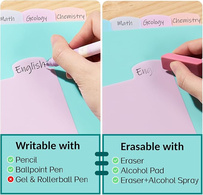 Sooez 8 Tabs Plastic Write & Erase Binder Dividers with Tabs, 3 Sets | Long-Lasting Dividers for 3 Ring Binder, Cute Pastels Binder Dividers Organizers for Student, Teacher, Office, Pastels Color