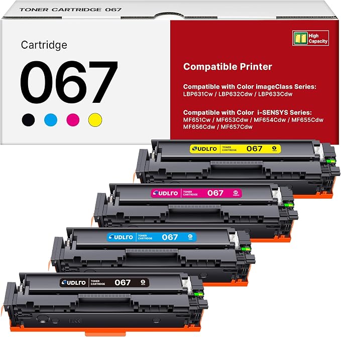 067H Toner Cartridges 4 Pack for Canon MF654Cdw MF656Cdw LBP632Cdw | 067H toner cartridge set for Canon imageCLASS MF651Cw MF653Cdw MF654Cdw MF656Cdw LBP632Cdw and LBP633Cdw printers