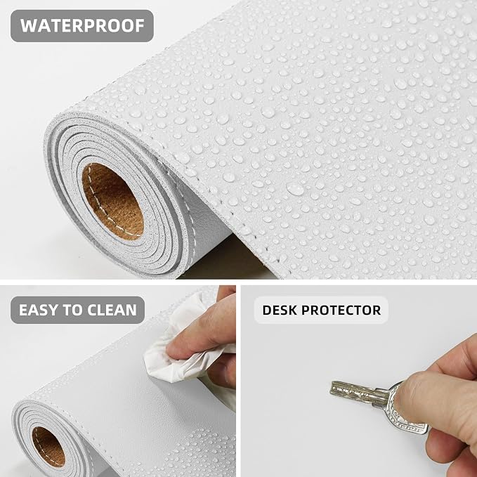 AFIING Cork Desk Mat 23.6 x 13.7, Dual-Sided Cork & PU Leather Desk Pad, Waterproof Non-Slip Desk Protector for Home Office, Study Desk & Minimalist Workspace White