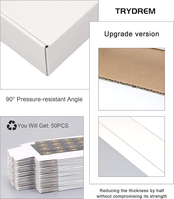 6x6x2 Inch Shipping Boxes, Set of 50, White Corrugated Cardboard Boxes, Mailer Packaging Boxes for Small Business Gift Literature Shipping
