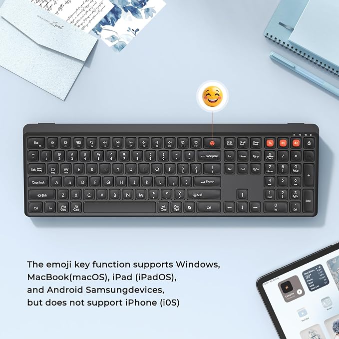 MEETION Bluetooth Keyboard and Mouse Combo, Silent Multi-Device, Black | Full-size keyboard with 2.4G & dual Bluetooth connection, 4-level DPI wireless mouse, compatible with Windows and Mac OS