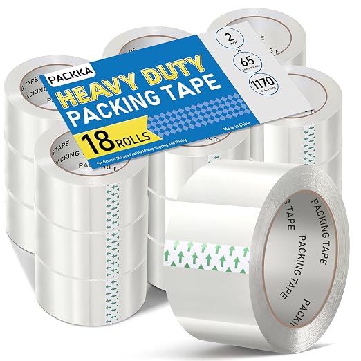 Clear Packing Tape, Heavy Duty Packaging Tape Refills 18 Rolls, 2 inch x 65 Yards, Shipping Tape Box Tape Mailing Tape for Shipping Packaging Moving Sealing and Storage