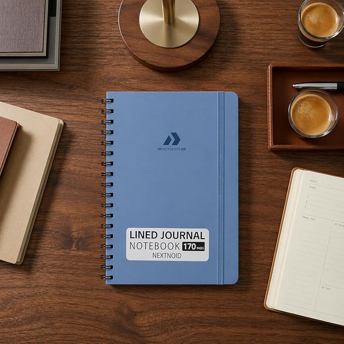 Nextnoid A5 Lined Spiral Notebook - 170 Pages, College Ruled, Blue | Hardcover Notebook for Everyday Writing, A5 Size (5.8" x 8.3") Journal for Work and School, Daily Journaling and Notetaking