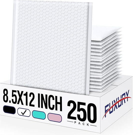 Fuxury White Bubble Mailers 8.5x12" Bubble Envelopes 250 Pack Usable Size 8.5x11" Strong Adhesion Padded Mailer Thick Padded Envelopes for Small Business Mailing Books Clothes Makeup Supplies #2