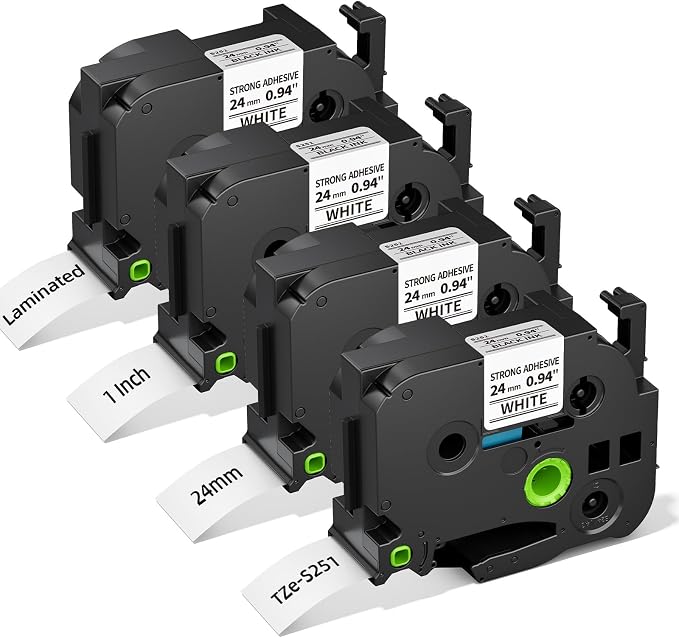 TZe-S251 TZeS251 Replace for Brother TZe TZ Extra Strength Tape 24mm 0.94" | Compatible with Brother P Touch Label Tape Strong Adhesive White for PT-D600 PT-D610BT PT-P710BT P700 P750W Label Maker