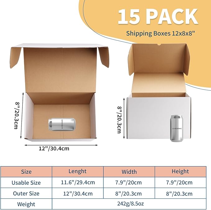 ZBEIVAN 12x8x8 White Shipping Boxes Set of 15, Corrugated Cardboard Mailer Boxes for Packaging Small Business Mailing Gifts