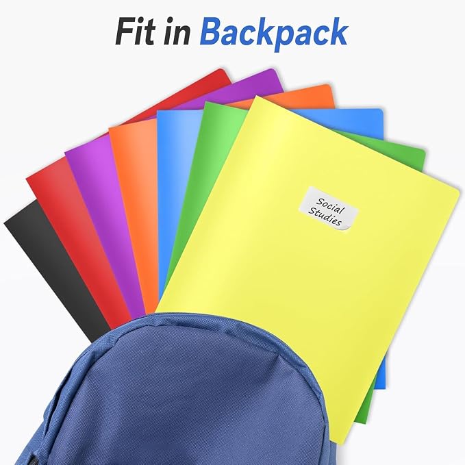 Sooez 7 Pack Folders with Pockets, 2 Pocket Folders with Extra Labels | Plastic Folder with Pockets, Heavy Duty File Folder Bulk, School Business Office Filing Supplies, Warm Colors