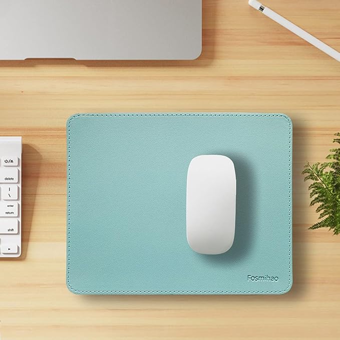 Leather Double Side Mouse Pad With Stitched Edge - Waterproof Ultra Thin for Computers, Laptop, Office & Home, 10.2 x 8.3 Inch, 1 Pack (Azury)
