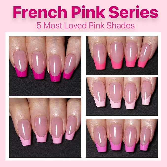 SXC Cosmetics French Tip Press On Nails 150 Pieces in 15 Sizes Ultra Fit with Pre-applied Tip Primer and Base Coat, No Need to File Fake Nails for Nail Art DIY X-Pro Tips (5PINK119-S Coffin)