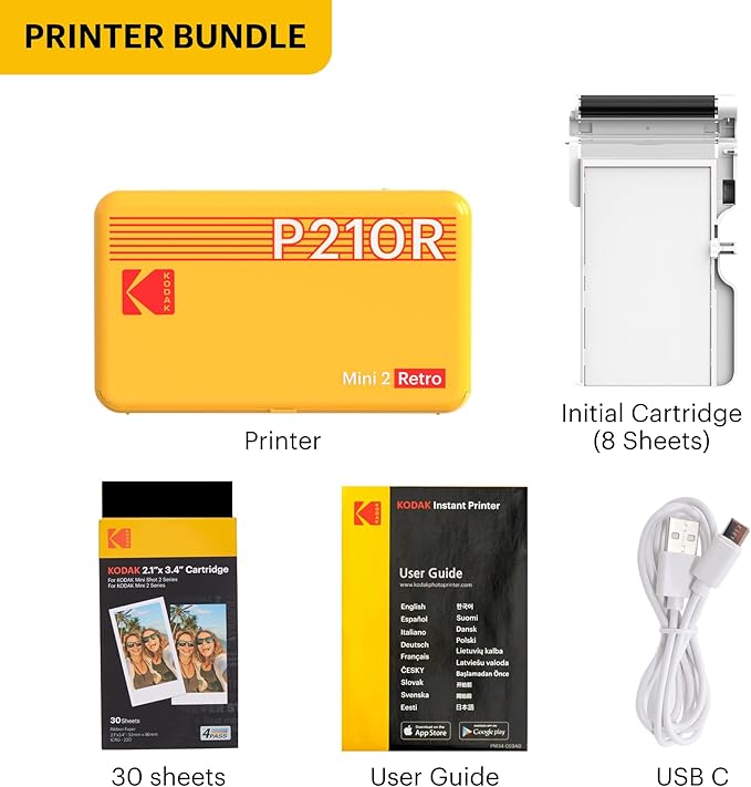 KODAK Mini 2 Retro 2x3" Portable Photo Printer, 38 Sheets, Bluetooth Smartphone Printer for iPhone & Android, Instant Color Prints, 4PASS Dye Sublimation, Black