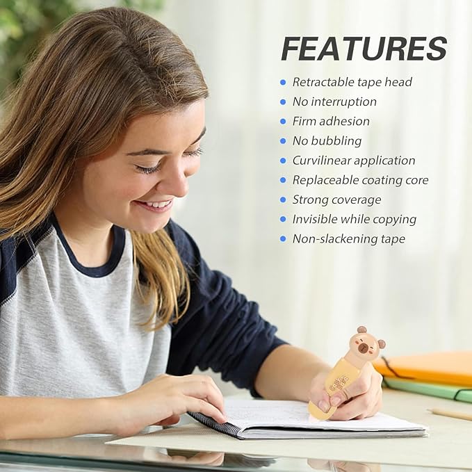 Retractable White Correction Tape,Cute Cat Paw Correction Tape Pens | Mini Aesthetic Pen Shaped White Applicator with Easy to Use Out Tape for Back to School Office Supplies