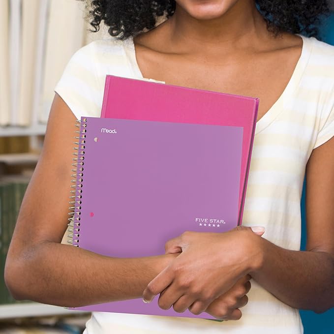 Five Star Spiral Notebook + Study App, 5 Subject, Wide Ruled Paper, 8" x 10-1/2", 200 Sheets, Fights Ink Bleed, Water Resistant Cover, Amethyst Purple (38739) (Pack of 6)
