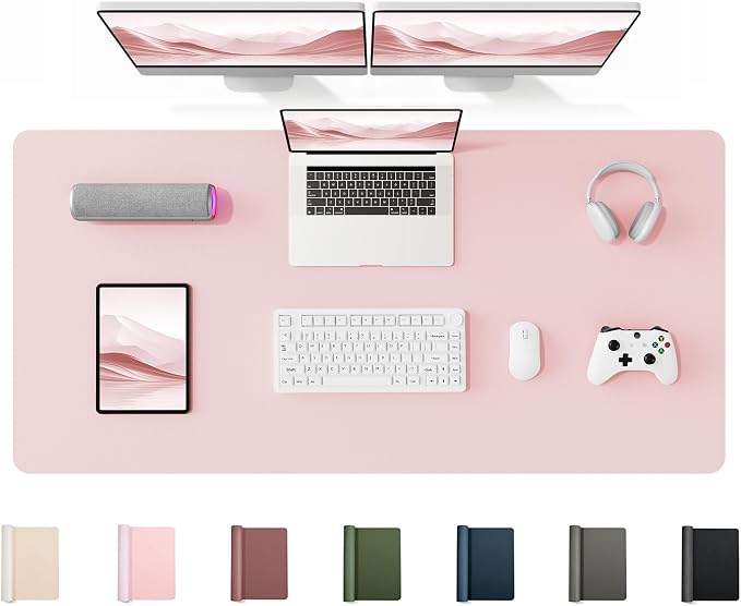 YSAGi 55" x 24" Large PU Leather Desk Mat for Keyboard and Mouse - Waterproof Non-Slip Desk Pad Protector for Office, Home, Writing Desk, Pink
