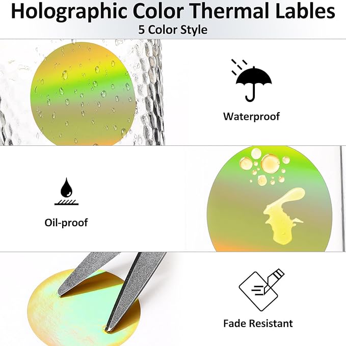 2500 Pcs 2 Inch Circle Thermal Sticker Labels Self Adhesive Round Direct Thermal Labels Multipurpose Printer Stickers for DIY Logo Design, Qr Code, Name Tag(Holographic Color)