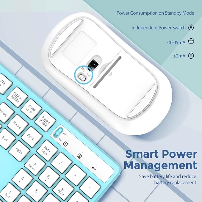 Wireless Keyboard and Mouse Combo, Lovaky 2.4G Full-Sized Ergonomic Keyboard Mouse, 3 DPI Adjustable Cordless USB Keyboard and Mouse, Quiet Click for Computer/Laptop/Windows/Mac (1 Pack, Blue) | Ergonomic, Low profile Keys, 3 DPI Adjustable, 2.4G Quiet...