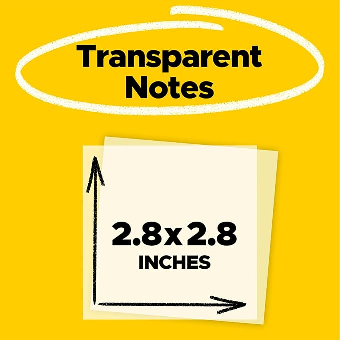 Post-it Transparent Notes, 2.8 in. x 2.8 in., Clear Sticky Notes, Second Semester School Supplies, Office Products, Great for Studying, 12 Pads