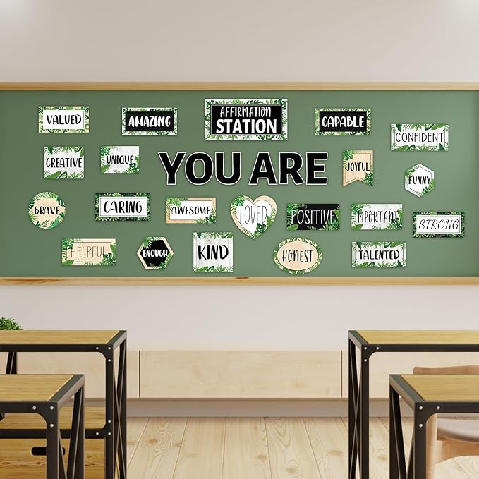 Greenery Affirmation Station Bulletin Board Set Classroom Decorations Simply Boho Eucalyptus Motivational Posters You Are Positive Affirmations Cutouts Farmhouse Inspirational for Classroom Wall Decor