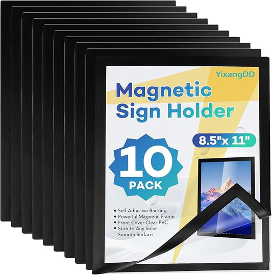 YixangDD 10 Pack Magnetic Sign Holder 8.5 x 11, Self-Adhesive Magnetic Wall Mount Sign Holder, Magnetic Document Holder for Wall Window Office Poster Store