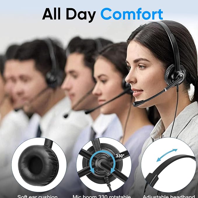 Telephone Headset with Microphone Noise Canceling for Cisco Landline Phone, Call Center Office Deskphone Headset with Phone Jack RJ9 for Cisco 6941 7841 7942 7960 7961 7962 7965 8845 8945