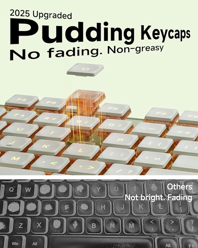 EWEADN GX710S Backlit Computer Keyboards, Wired USB Keyboard with Warm Backlit, Metal Panel, Plug and Play, Pudding Keycaps Full Size Quite Computer Keyboard for Win/PC/Laptop-Green