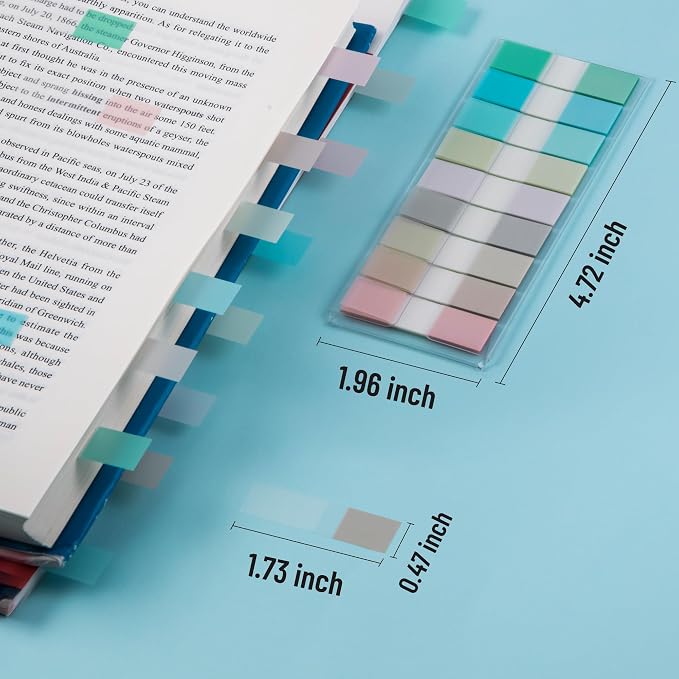 Golcellia Sticky Notes Tabs 900 Pieces Transparent Sticky Tabs, 0.47 Inch Index Tabs, Writable Repositionable Book Tabs Page Markers for Notebooks, Files, Journals, Soft Cool Colors