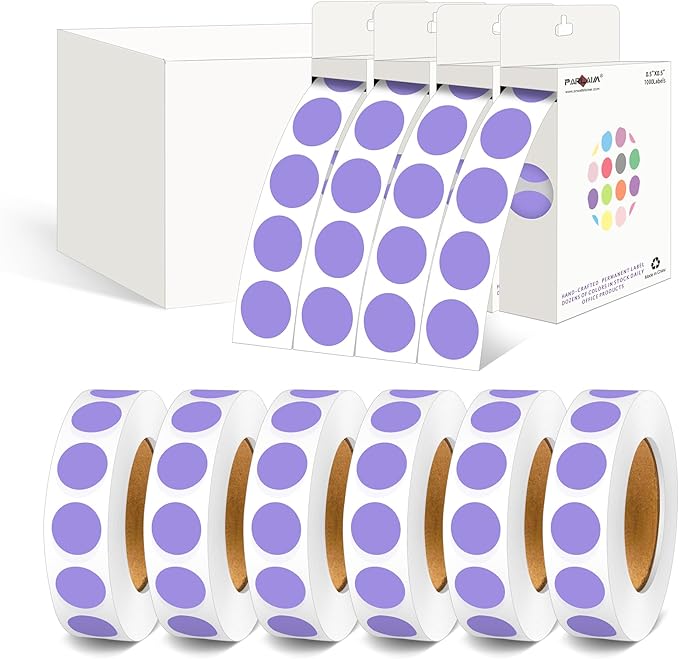 PARLAIM 10000pcs 1/2 Inch Diameter Round Color-Code Dot Stickers, 10 Rolls Adhesive Lavender Circle Labels for Office Classroom