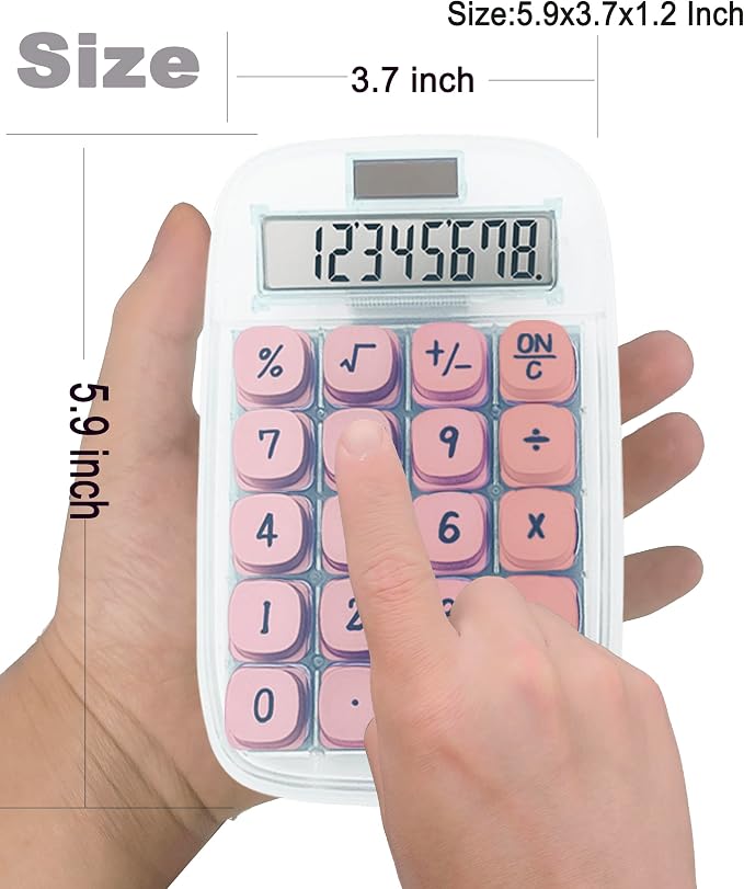 Cute Calculator, Mechanical Calculator (Pink) | Large LCD Display 8 Digit Tilt Screen and Big Button for Teachers Students Basic Office