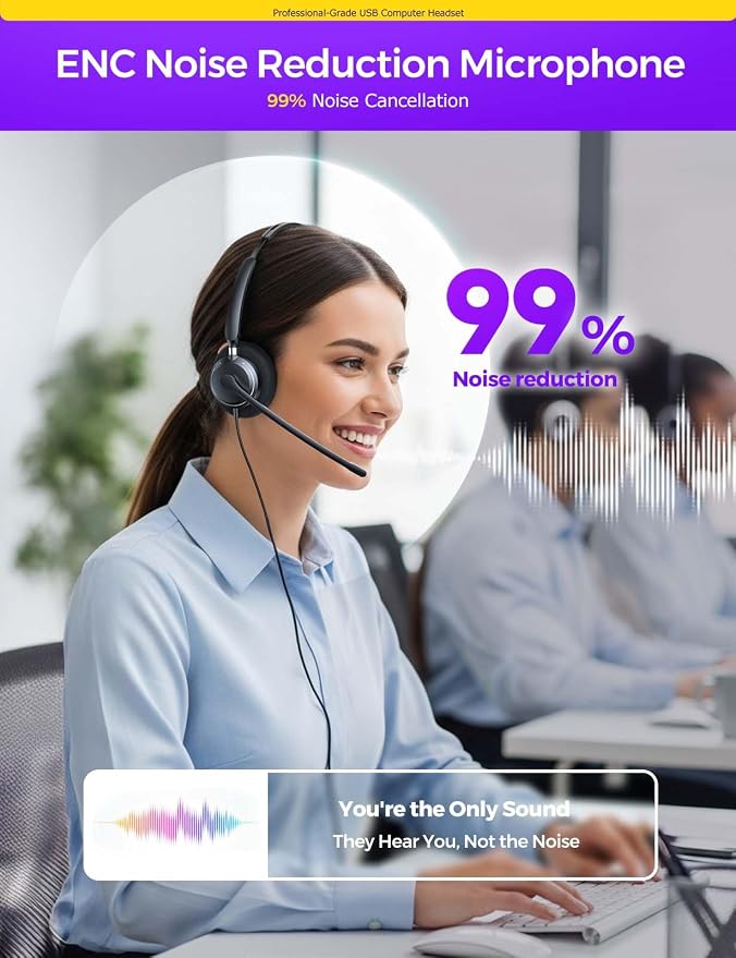 USB Headset with Microphone for PC, Computer Headset with Microphone Noise Canceling Mic for Laptop Call Center Wired Headset with Mic for Work Zoom Skype Teams from Office Home