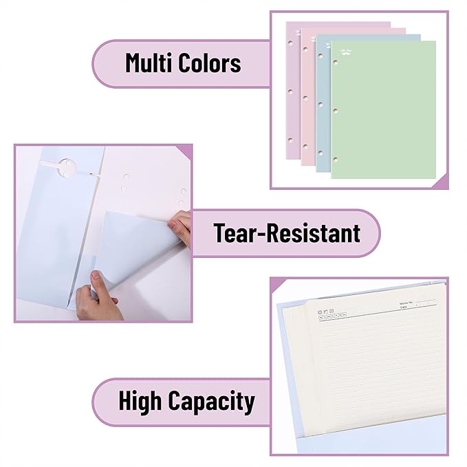 Mr. Pen- Pocket Folders, 4 Pocket, 4 Pack, Pastel Colors, Folders with Pockets 3 Hole Punched, Folder, Binder Folder