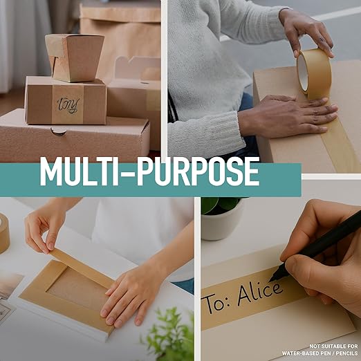 Brown Kraft Paper Packing Tape 1pk 2in x 44 yd – Strong Adhesive, Hand-Tearable, Writable Shipping Tape for Moving Boxes – Ideal for Packing, Mailing, Storage, and Shipping