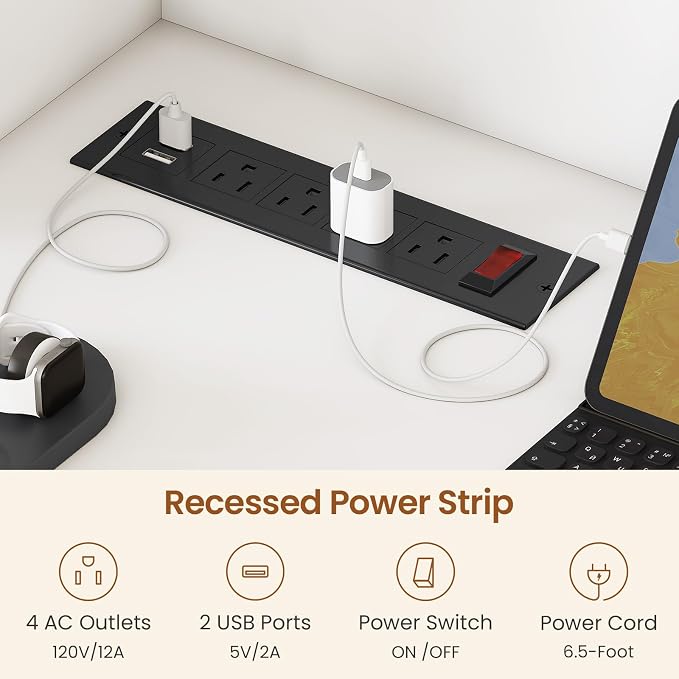 SEDETA Farmhouse 61” L Shaped Office Desk with Drawers, Storage Shelves | Computer Desk with Storage Shelves and Power Outlet, Corner Gaming Desk with LED Light and Display Cabinet for Home Office