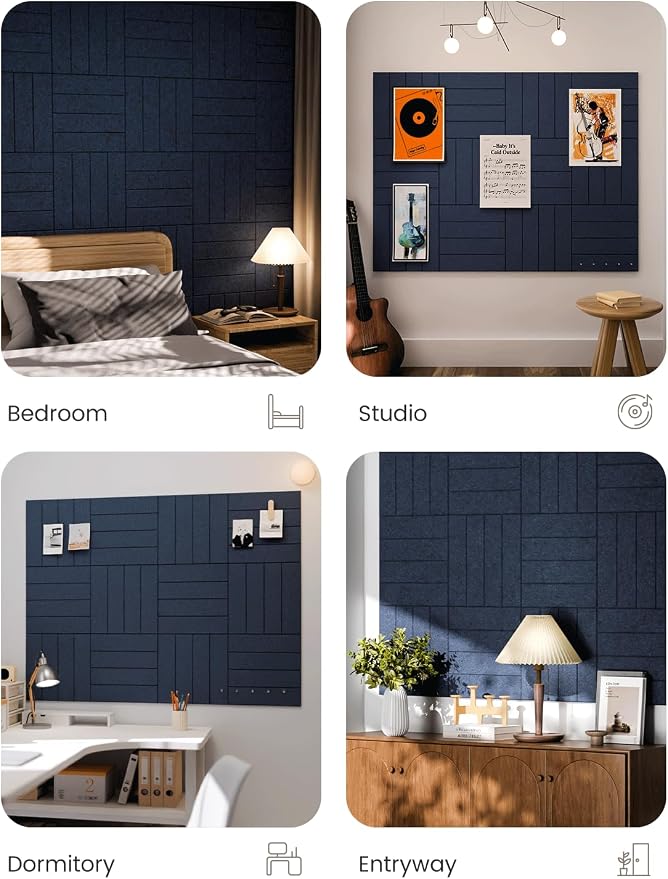 Fluxynara 48" x 36" Large Felt Bulletin Board, Carbon Blue | 12 Pack Cork Board Alternative with 60 Safe Adhesive Tabs, Pin Boards for Wall Decor, Home, Office, Classroom,Dorm