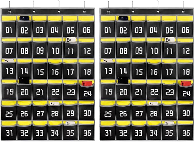 Loghot 36 Numbered Pockets Classroom Pocket Chart for Cell Phone Holder | Wall Door Hanging Pocket Organizer for Phone Calculator Holder, Phone Pouch for School Classroom & Office Phone Management