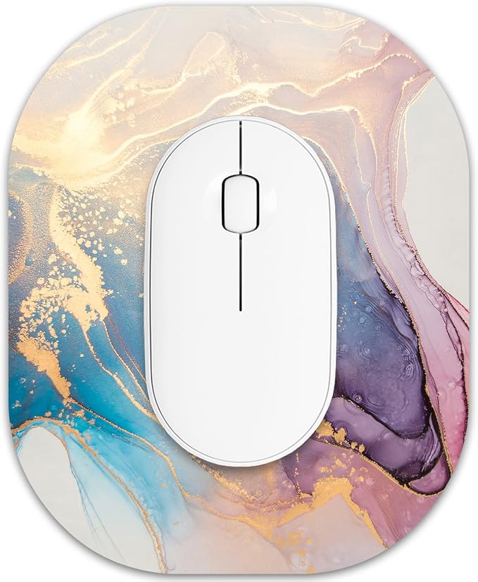 Small Mouse Pad 6 x 7 Inch, Oval Mini Mouse Pad with Non-Slip Rubber Base, Waterproof Compact Mouse Mat for Laptop Computer Wireless Mouse Keyboard Tray Home Office Travel, Pink Gold Marble