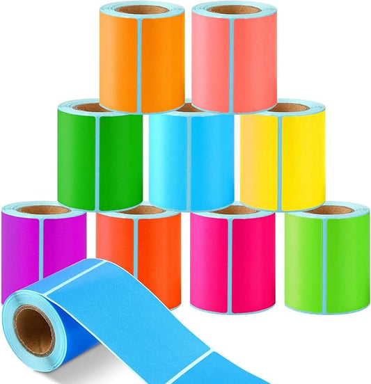 1000 Colored Sticker Rolls - Rectangular Coding Labels in 10 Bright Colors - Self Sticky Folder Labels for Boxes, Folders, Classroom & Home (2 x 3 Inch)