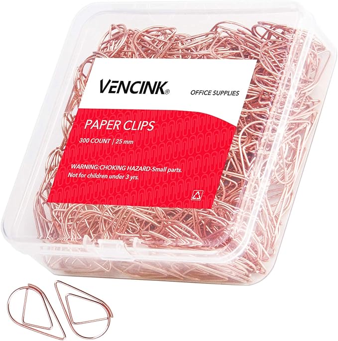 300 Pieces Rose Gold Cute Stainless Steel Drop-Shaped Paper Clips for School Office Supplies Baby Shower Wedding Invitations Crafts Scrapbooking Bookmarks Kids Women Planners by VENCINK