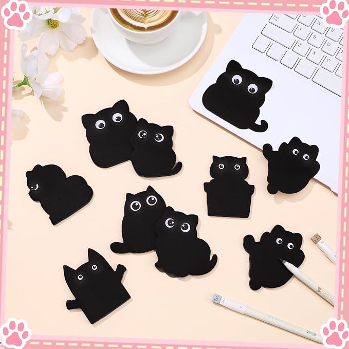 Estune 400 Pcs Black Cat Theme Sticky Notes Back to School Note Pads Cat Teacher Note Pads Stylish Practical Cute Funny Sticky Notes for Office Home Supplies