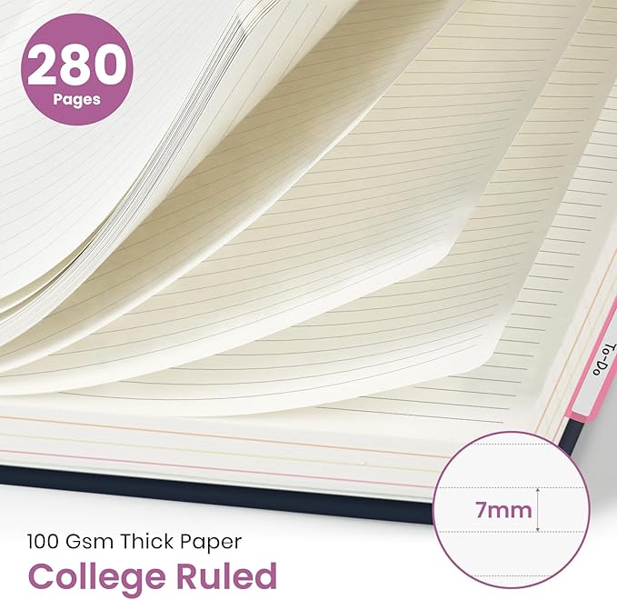 Large Spiral Lined Notebooks for Work with Removable Dividers & Tabs, 8.5"x11" Pretty Hardcover 5 Subject Notebook Journal for Women, College Ruled, Perfect for Study & Office Organization, 280 Pages, Wild Bloom