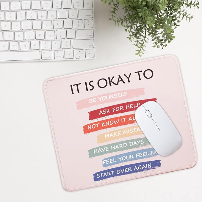 Mouse Pad for Desk with Stitched Edge, Premium Cute Washable Mouse Pads. Computer Mousepad with Non-Slip Rubber Base, Mousepads for Laptop, 9.25x7.75x0.12 inch (It's OK)