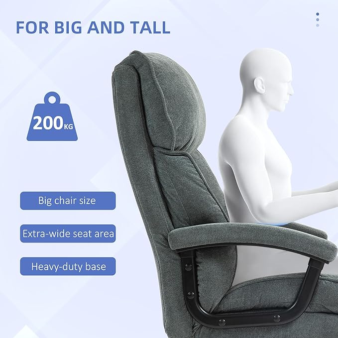 HOMCOM Big and Tall Office Chair, Up to 450 lbs. Overstuffed Executive Desk Chair with Swivel Wheels, High Back, for Heavy People, Gray