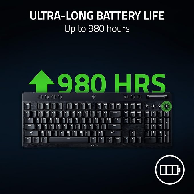 Razer BlackWidow V4 Low Profile HyperSpeed Wireless Gaming Keyboard: Green Mechanical Switches - 2.4GHz Wireless & Bluetooth - Multi-Function Roller - 11 Control Buttons - Long Battery Life