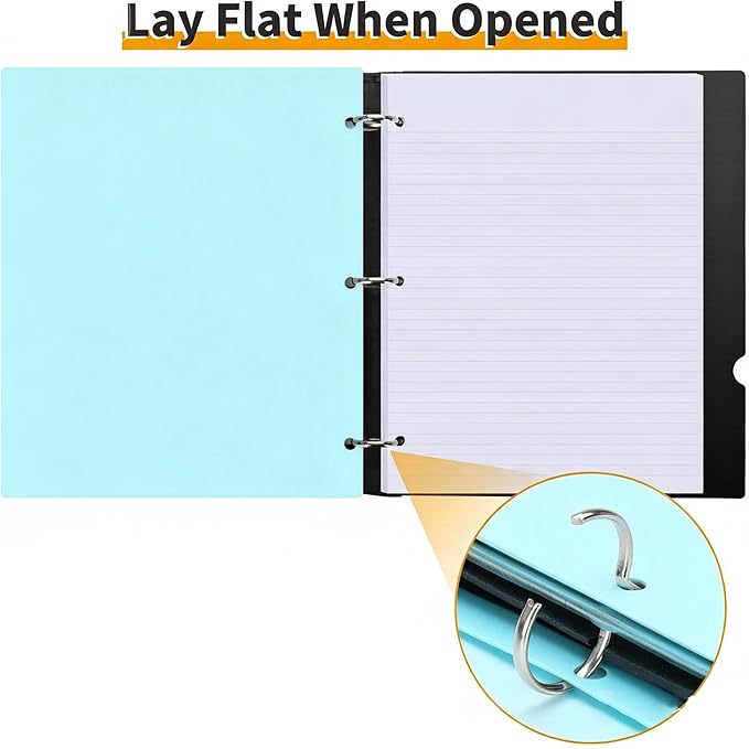 360° Pivotable 3 Ring Binder, Soft 1 inch Binders 3 Ring, Flexible Thin Soft Three Ring Binder Fits 8.5" x 11", for Home, School and Office-Blue