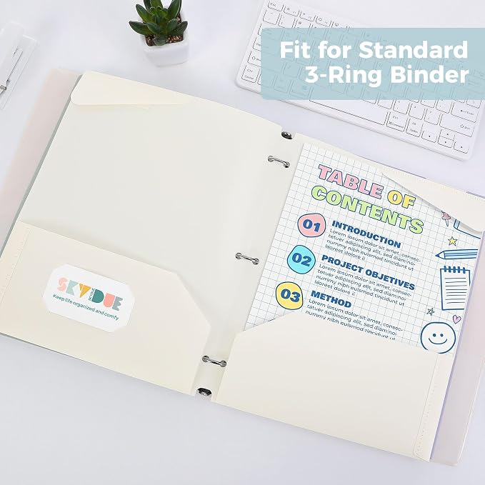 SKYDUE Plastic Folders with Pockets, 6 Pack File Folders with Tabs & Stay-Put Flaps, 3 Hole Punch 2 Pocket Folders for 3 Ring Binder, Letter Size Document Organizer for School Office, Boho Pastels
