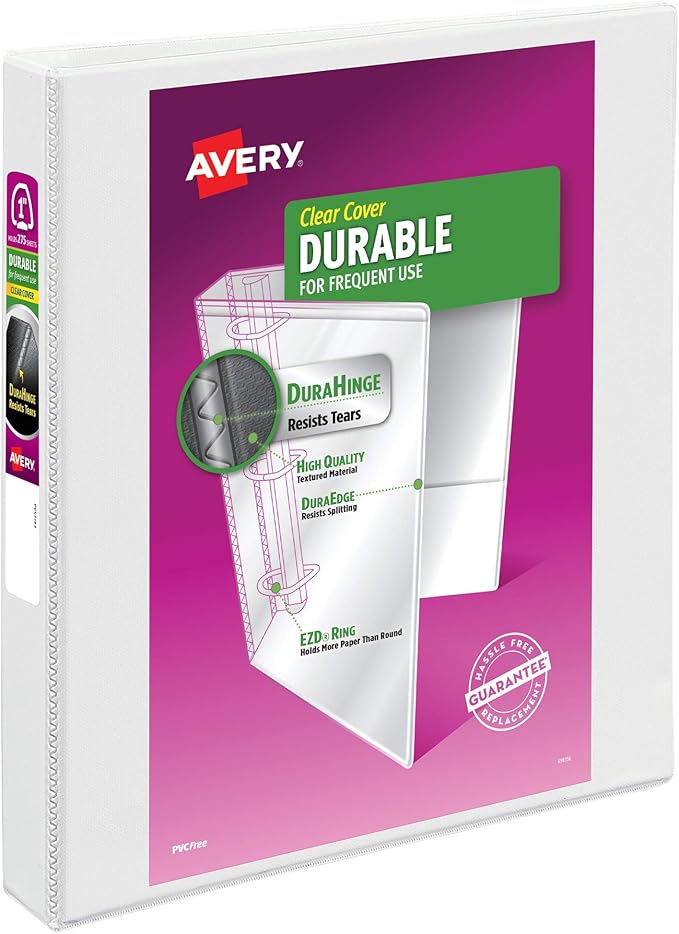 Avery Durable View 3 Ring Binder,1 Inch EZD Rings,1 White Binder (09301),(Pack of 12)