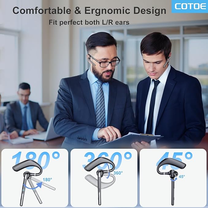 Bluetooth Headset V5.3, Wireless Earpiece with 500mAh Charging Case 72 Hrs Talking Time Hand-Free Headphones with Noise Canceling Mic for Office/Driving/Business/Trucker,Black