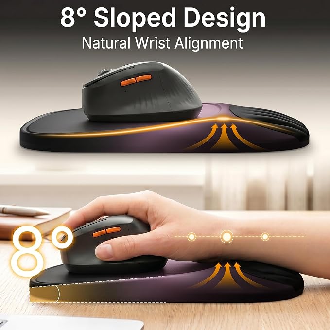 Ergonomic Mouse Pad with Wrist Rest, Sloped Memory Foam Mousepad with Wrist Support, Cooling Channels, Non-Slip Base, Smooth Lycra Surface for Office, Gaming & Home Desk (Galactic Purple)