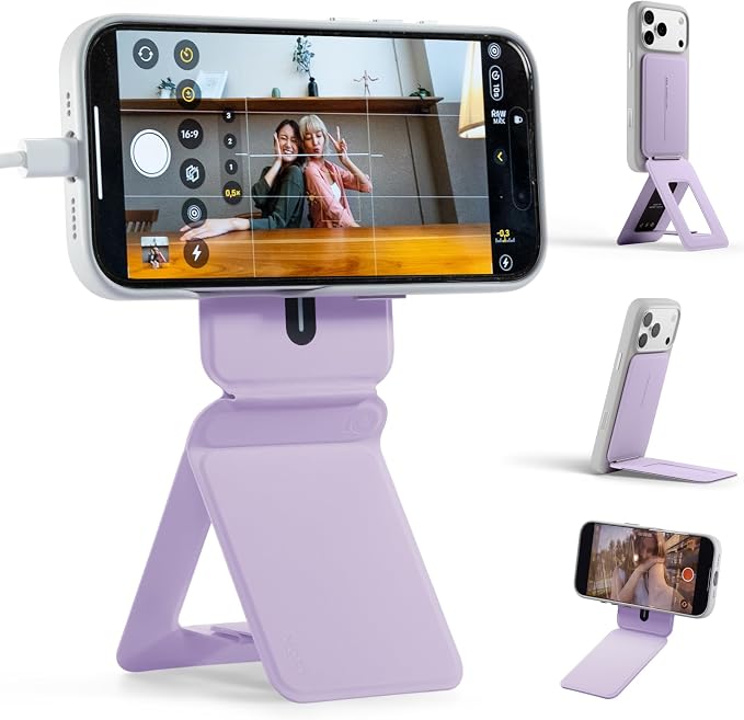 MOFT Magnetic Phone Stand, Invisible MagSafe Tripod with Angle Adjustment, Stain-Resistant MOVAS Leather Cell Phone Stand for iPhone 17/16/15/14/13/12, Foldable Office Desk Accessories-Peony